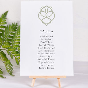 Tarjeta De Mesa Boda Sage Green Celtic Irish Swan Love Knot