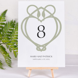 Tarjeta De Mesa Boda Sage Green Celtic Irish Swan Love Knot