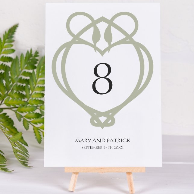 Tarjeta De Mesa Boda Sage Green Celtic Irish Swan Love Knot (Subido por el creador)
