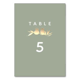 Tarjeta De Mesa Boda Sage Green Gold Lovebirds