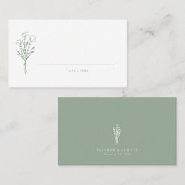 Tarjeta De Mesa Boda Sage Green Minimalista Floral Bouquet