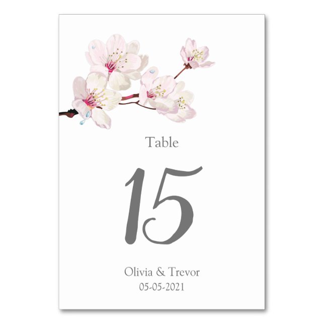 Tarjeta De Mesa Boda Sakura japonés con flores de cerezo rosado (Anverso)