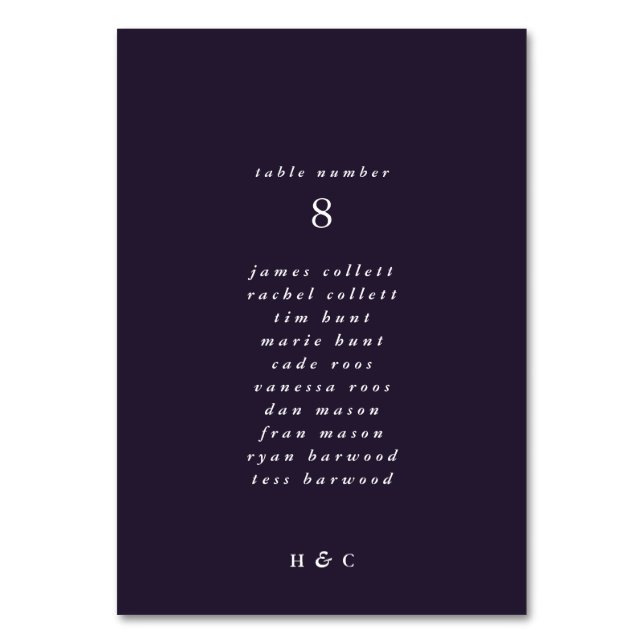 Tarjeta De Mesa Boda sencillo y púrpura moderno (Reverso)