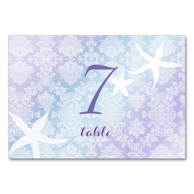 Tarjeta De Mesa Boda Shimmering Blue Purple Starfish (Anverso)