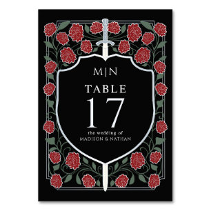 Tarjeta De Mesa Boda Silver Black Sword & Shield Fantasy