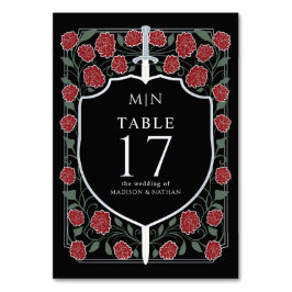 Tarjeta De Mesa Boda Silver Black Sword & Shield Fantasy