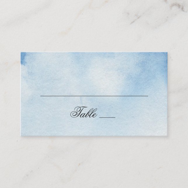 Tarjeta De Mesa Boda simple azul acuarela. Invierno moderno de la  (Anverso)