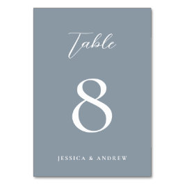 Tarjeta De Mesa Boda simple azul polvoriento minimalista y blanco