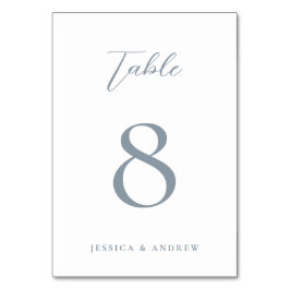 Tarjeta De Mesa Boda simple azul polvoriento minimalista y blanco