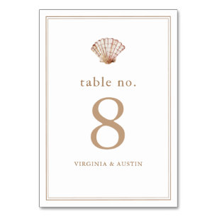 Tarjeta De Mesa Boda Simple Clásica de Concha de Playa