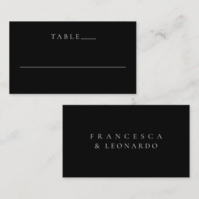 Tarjeta De Mesa Boda Simple Clásica Negra (Anverso / Reverso)
