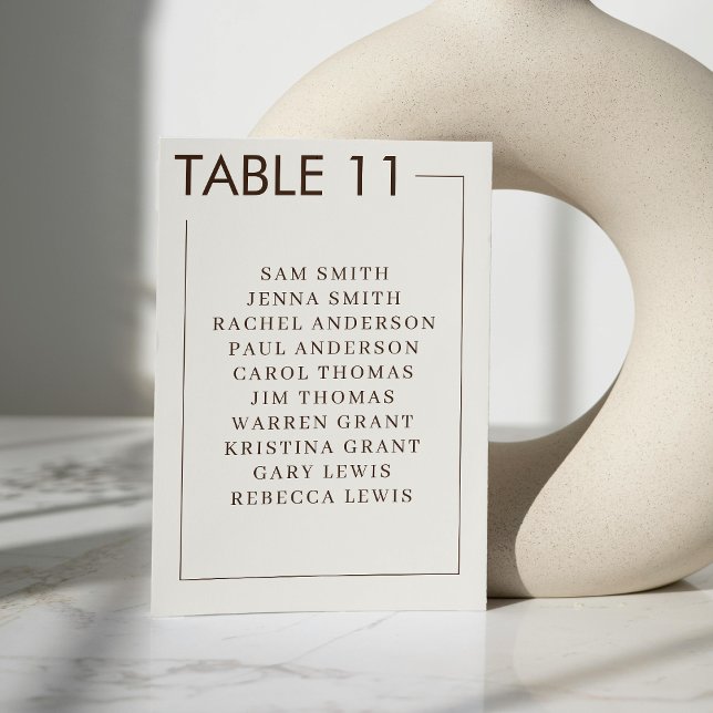 Tarjeta De Mesa Boda simple de borde beige marrón (Beige Brown Border Simple Wedding Table Number)