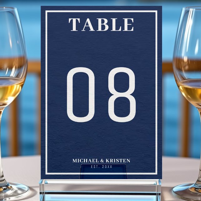 Tarjeta De Mesa Boda simple de borde blanco azul naumático (Subido por el creador)