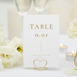 Tarjeta De Mesa Boda simple de champán blanco y dorado