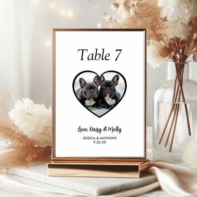 Tarjeta De Mesa Boda simple de fotos de perros blancos y negros (Subido por el creador)