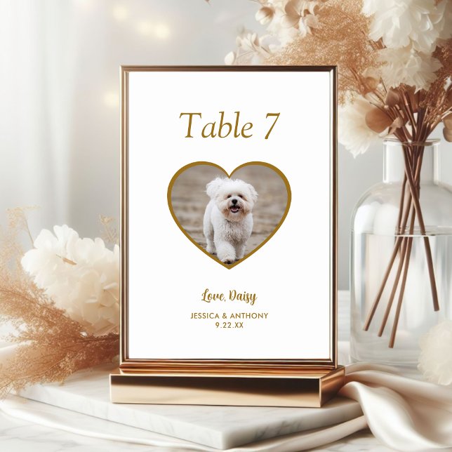 Tarjeta De Mesa Boda simple de fotos de perros de oro (Subido por el creador)