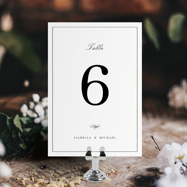 Tarjeta De Mesa Boda simple de guión de elegancia clásica (Classic Elegance Script Simple Wedding Table Number)