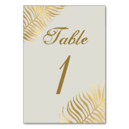 Tarjeta De Mesa Boda simple de hojas tropicales doradas