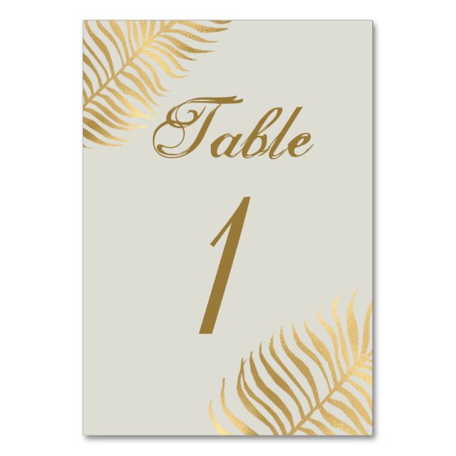 Tarjeta De Mesa Boda simple de hojas tropicales doradas (Anverso)