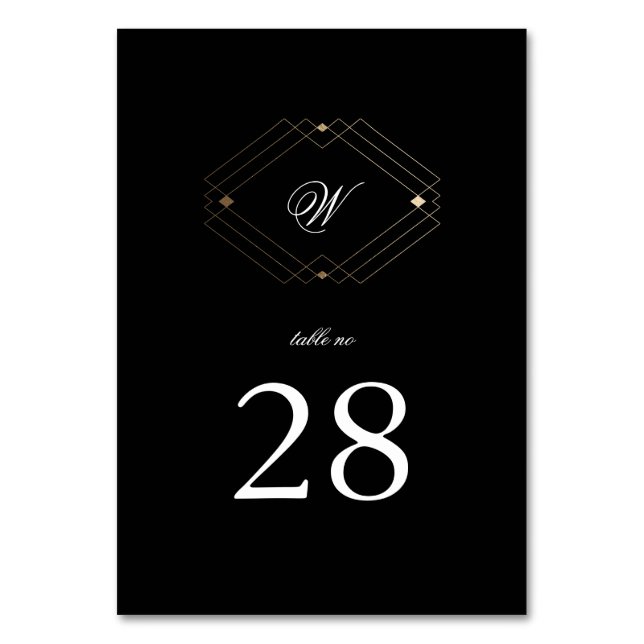 Tarjeta De Mesa Boda simple de oro geométrico moderno negro (Anverso)