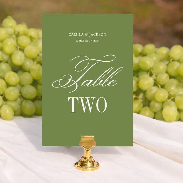 Tarjeta De Mesa Boda Simple de Verde Oliva (Subido por el creador)