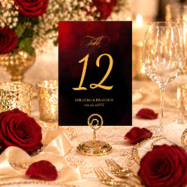 Tarjeta De Mesa Boda Simple Elegante Rojo Negro Dorado Caligrafía