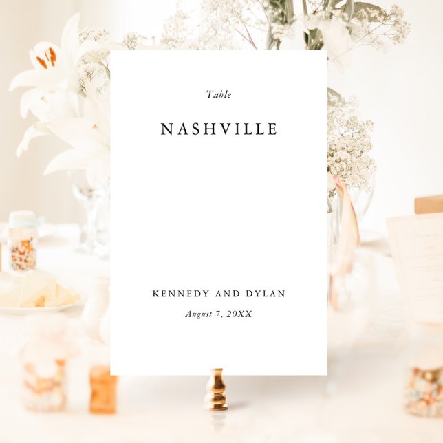 Tarjeta De Mesa Boda simple en blanco y negro (Simple elegant typography wedding table number cards.)