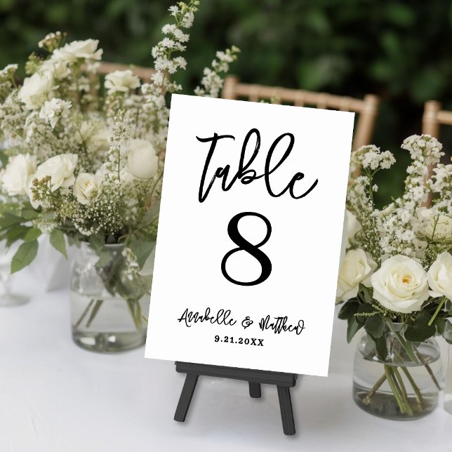 Tarjeta De Mesa Boda Simple Moderna Negra Blanca (Simple Modern Black White Wedding Table Number)