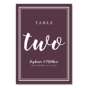 Tarjeta De Mesa Boda Simple Morado Melancólico   Mesa Número Dos