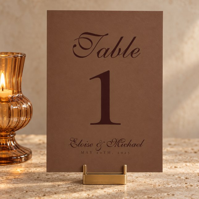 Tarjeta De Mesa Boda Simple Mousse Marrón Moderno (Simple Modern Mousse Brown Wedding Table Number)