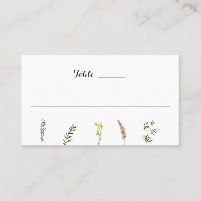 Tarjeta De Mesa Boda Simple Rústica Floral Boho Flor Silvestre (Anverso)