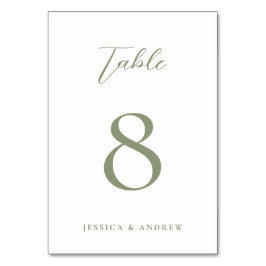 Tarjeta De Mesa Boda simple verde y blanco sabio minimalista