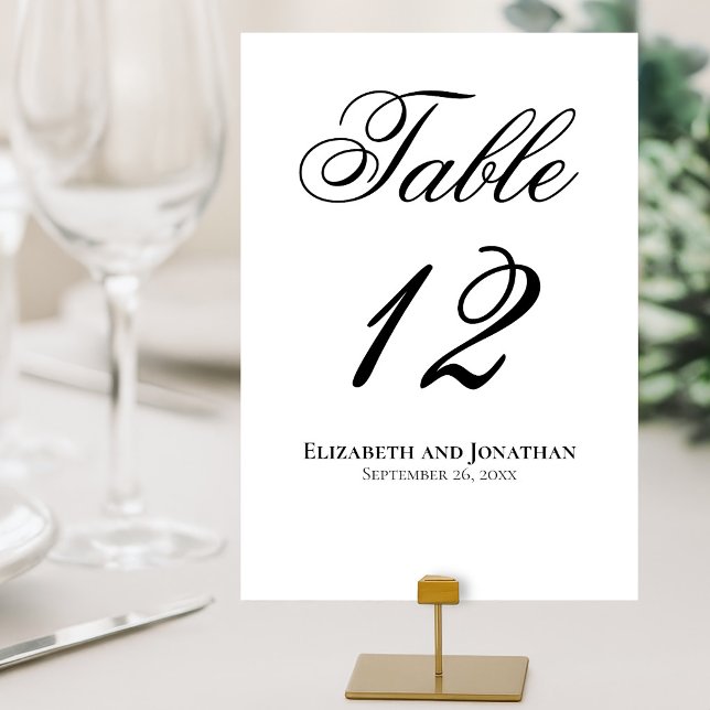 Tarjeta De Mesa Boda Simple y Elegante con Letra Script en Blanco  (Subido por el creador)