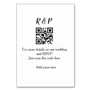 Tarjeta De Mesa Boda sitio web rsvp q r código añadir nombre de te