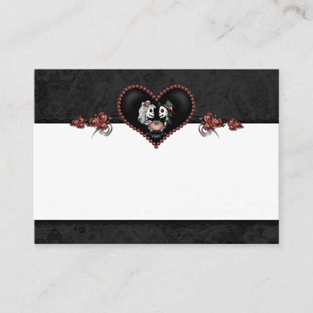 Tarjeta De Mesa Boda Skeleton Black Gray Heart BLANK Place Card (Anverso)