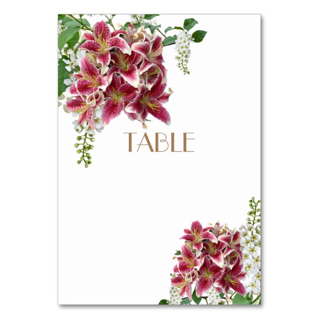 Tarjeta de mesa boda Stargazer Floral (Anverso)