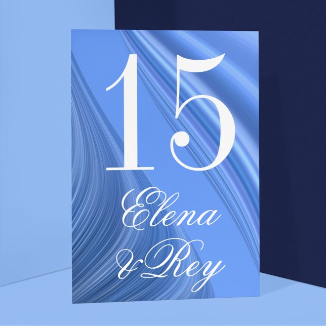 Tarjeta De Mesa Boda Swirling Blue Satin (Subido por el creador)
