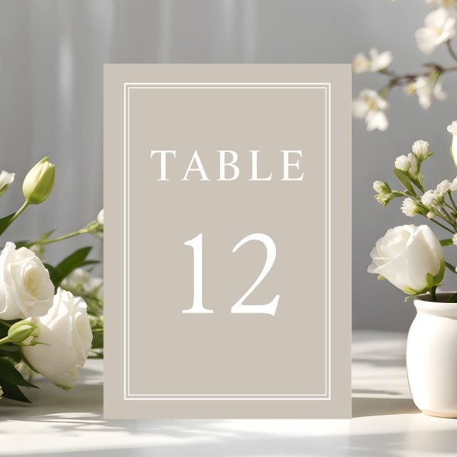 Tarjeta De Mesa Boda Taupe Beige moderno y elegante (Modern Elegant Formal Taupe Beige Wedding Table Number)