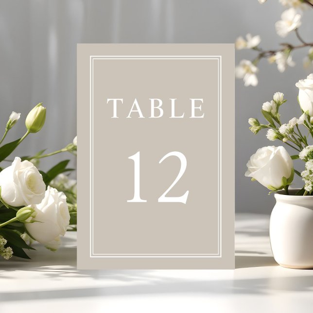 Tarjeta De Mesa Boda Taupe Beige moderno y elegante (Modern Elegant Formal Taupe Beige Wedding Table Number)
