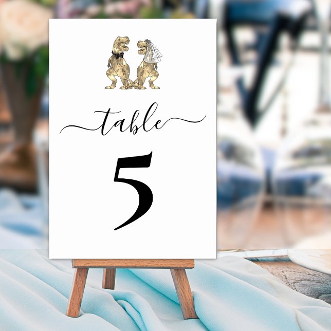 Tarjeta De Mesa Boda temática de dinosaurios (T-Rex bride and groom dinosaur wedding custom table number sign )