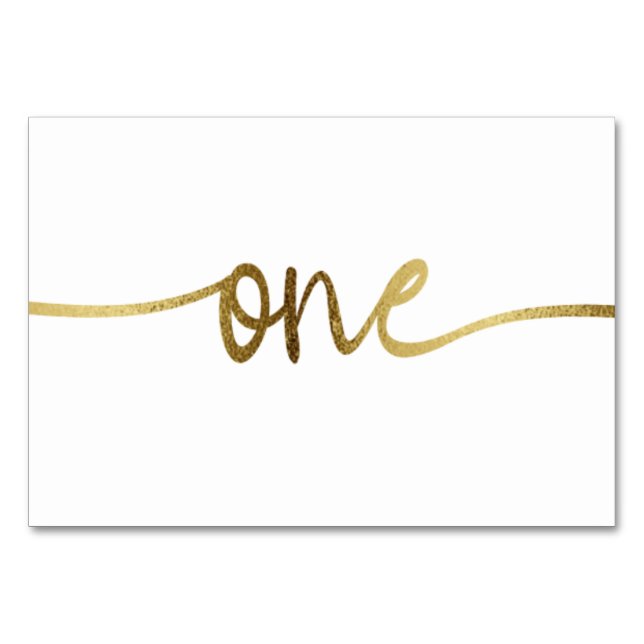 Tarjeta De Mesa Boda Texto Oro Blanco Número Uno (Anverso)