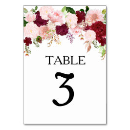 Tarjeta De Mesa Boda Tono Rosa Borgoña Flor Acuarela 