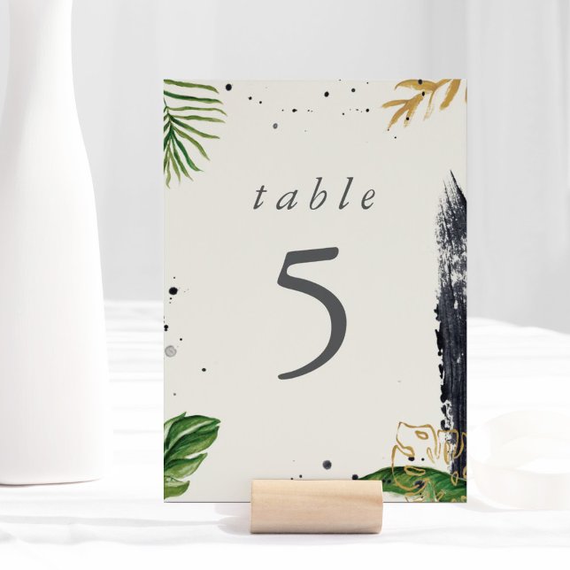 Tarjeta De Mesa Boda tropical de acuarela verde y dorada (Green & Gold Watercolor Tropical Wedding Table Number)