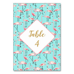 Tarjeta De Mesa Boda tropical de playa Flamingo azul y rosa