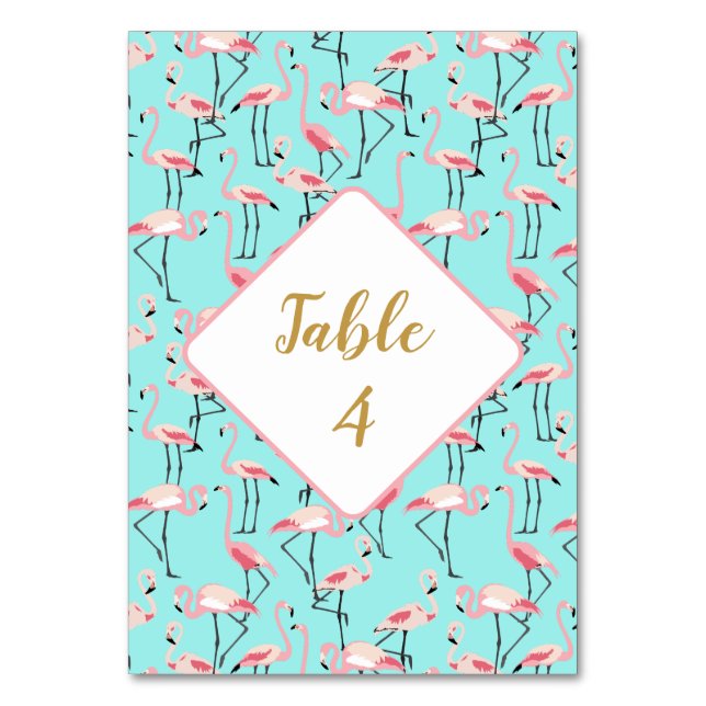 Tarjeta De Mesa Boda tropical de playa Flamingo azul y rosa (Anverso)