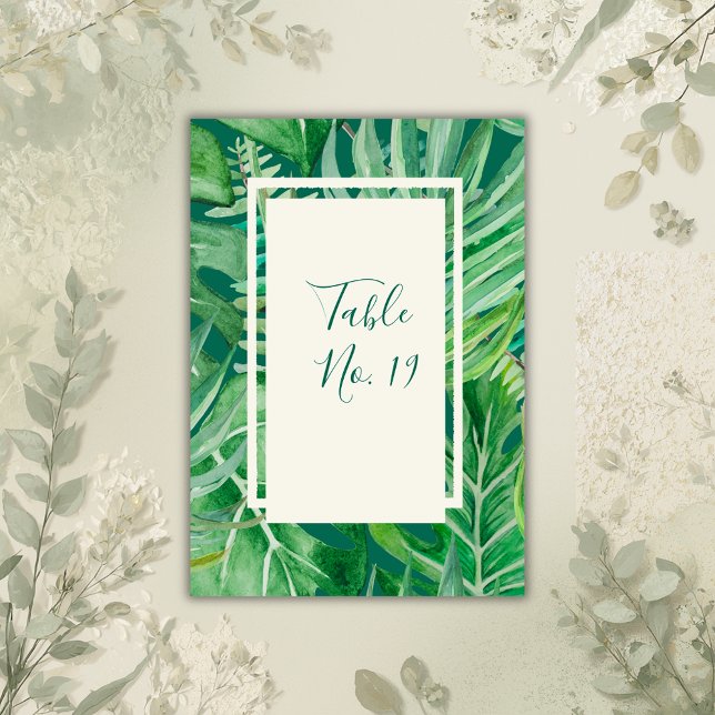Tarjeta De Mesa boda tropical de vegetación esmeralda (Subido por el creador)