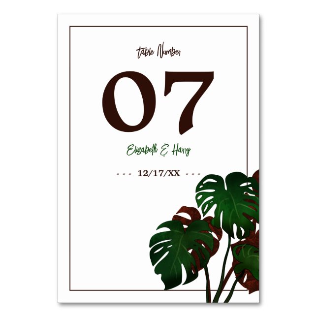 Tarjeta De Mesa Boda Tropical Monstera Beach (Anverso)