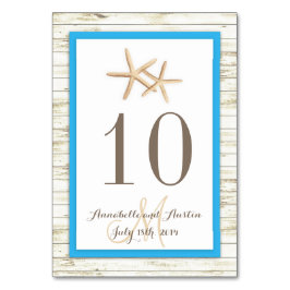 Tarjeta De Mesa Boda tropical Starfish Whitewashed Wood Beach