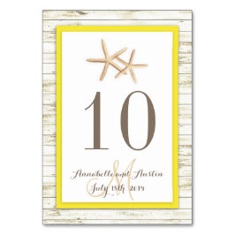 Tarjeta De Mesa Boda tropical Starfish Whitewashed Wood Beach