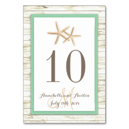 Tarjeta De Mesa Boda tropical Starfish Whitewashed Wood Beach